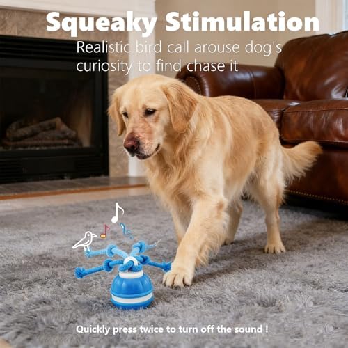 Interactive Dog Toys, Automatic Rolling Ball, Squeak Dog Toys for Boredom Interactive, Touch Activated, Dog Ball Chew Toy with Fun Rope for Small/Medium Dog Cat Indoor/Outdoor (Blue)