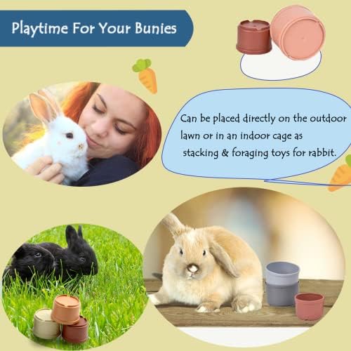 8 Pcs Stacking Cups for Rabbits Guinea Pig Reusable Multi-Colored Bunny Toy Rabbit Toys of Different Sizes, Safe Plastic Nesting Toys for Bunny Small Animals Hiding Food and Playing