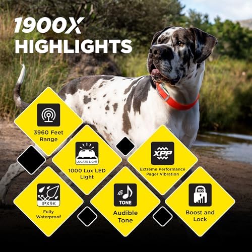 Dogtra 1900X Orange E-Collar for Dog Training - 3/4 Mile Range, for Dogs 35 lbs+, IPX9K Waterproof, 100 Stimulation Levels, Vibration, Tone, Rechargeable - Ideal for Dog Owners and Trainers