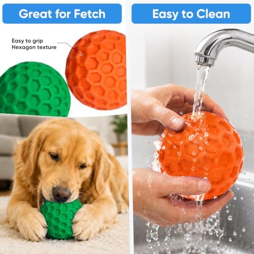 Squeaky Dog Balls for Aggressive Chewers 2 Pack, Interactive Dog Toys for Aggressive Chewers, Squeaky Balls for Dogs, Durable Dog Chew Toys for Medium Large Dogs, Funny Outdoor Dog Toys for Relax