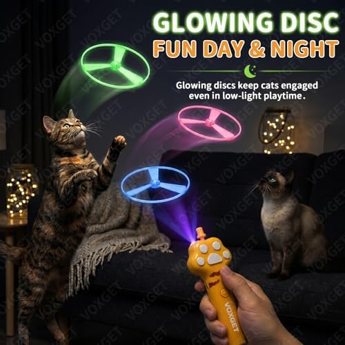 Interactive Cat Disc Launcher Toy, Rechargeable with 8 Flying Discs