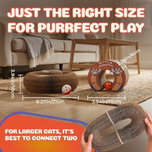 Kitty&Scratch Cat Scratcher Toy | Cardboard Cat Toy with Ball Track with Bell | Kitty Kurlz | Kitty Curls Style Accordion Toy (2 pcs)