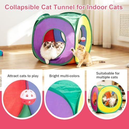 Retro Shaw 33Pcs Cat Toys with Tunnel, Kitten Toys for Indoor Cats | Interactive Cat Feather Teaser Wand Springs Pompom Ball Bell Plush Mice for Kitty Exercise Game