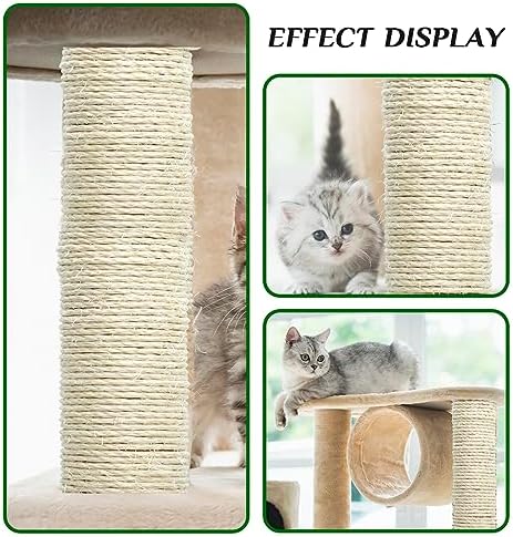 White Sisal Rope 1/6 Inch by 164-Feet for Cat Scratching Post Tree Tower Replacement Repair and Replace, DIY Hemp Twine Rope for Kittens Shelves Furniture Window Bed Perch House Climbing, 4mm by 50m