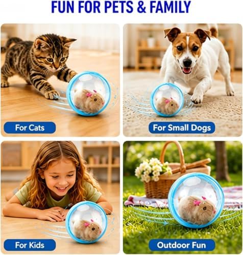 Self-Rolling Interactive Cat Ball, 2026 New Animal Automatic Moving Rolling Cat Ball (Battery Not Included), Fun Indoor Interactive Pet Ball for Cats Dogs Chasing(Blue Ball, Brown Mouse)