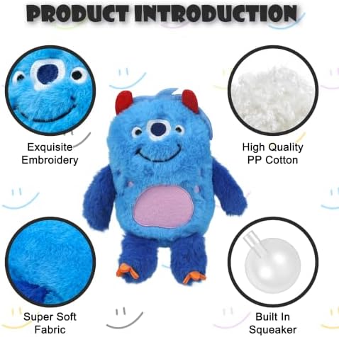 Monster Plush Squeaky Dog Toy Crinkle Dog Chew Toy for Small Medium Large Dogs, Blue