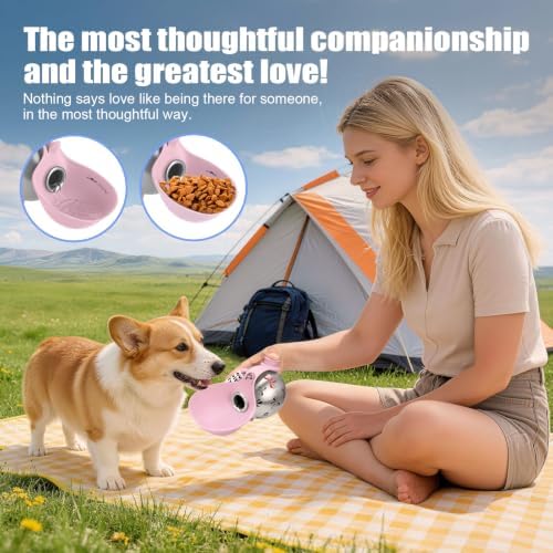 Portable Dog Water Bottle 10oz Stainless Steel Travel Dog Water Dispenser with Bowl No-Spill Puppy Water Bottle for Walking Hiking Small Dog Water Bottle (Pink Bow Print)