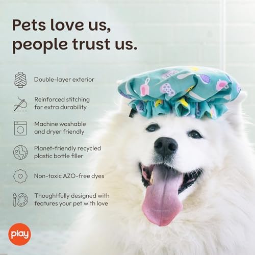 P.L.A.Y. Cute Plush Dog Toys - Splish Splash Bathtime Themed Durable Squeaker Crinkle Toy, Great for Puppies & Small, Medium, Large Dogs - Machine Washable, Recycled Materials (Shower Cap)