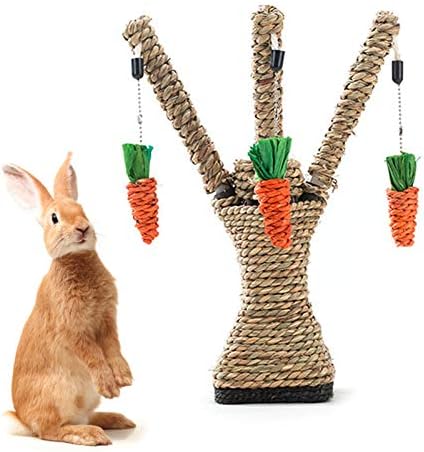 Hamiledyi Pet Rabbit Toy Tree Bunny Fun Chew Toy Rattan Grass Scratcher