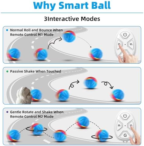 Casfuy Durable Motion Activated 2 Speed Interactive Ball Dog Toy with Remote & LED Light, Blue
