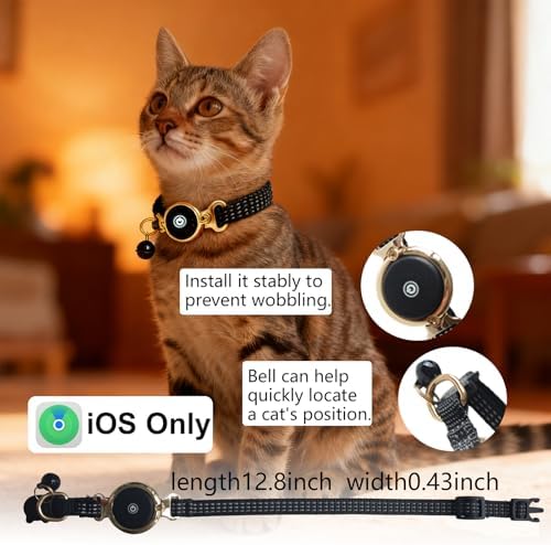 Tracker Tag Cat Collar, Waterproof Cat Collar, Breakaway Buckle Kitten Collars Tracker Finder for Cats, Kittens(9-13inch), Lightweight & Reflective Collars Work with Find My(iOS Only)