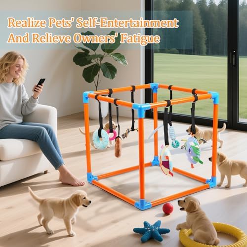 Liitrton Puppy Play Gym for Small Dogs with 8 Hanging Toys, Orange