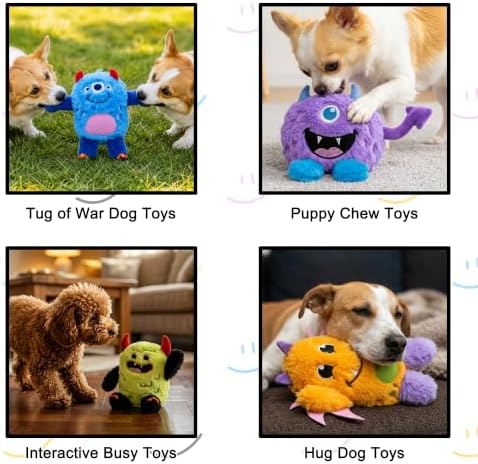 Monster Plush Squeaky Dog Toy Crinkle Dog Chew Toy for Small Medium Large Dogs, Green