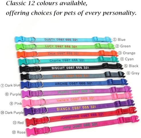 Personalized Reflective Dog Collar with Custom Embroidery - Durable Nylon, POM Buckle, Night Safety, Pet ID Collar