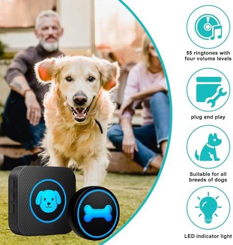 Dog Doorbell to Go Outside, Smart Wireless Doggie Doorbell for Potty Training,1000 Feet Long Range with IP65 Waterproof Super-Light Touch Button, 60 Melodies & Adjustable Volume (2 Button)