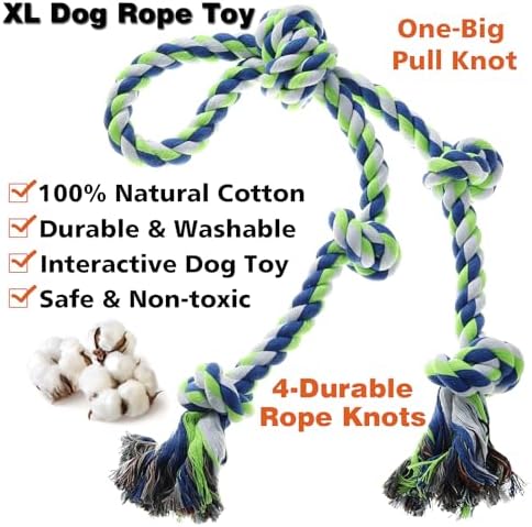 Rope Toy for Dogs，Large Dog Rope Toys for Aggressive Chewers, Heavy Duty Dog Toys for Large Medium Breed, Indestructible Tough Chew Toys Tug of War Dog Toy Cotton Rope for Teeth Cleaning