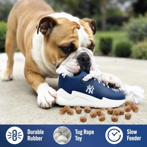 MLB New York Yankees Cleat Sneaker Spike Dog Toy, Baseball Treat Dispenser Chew Toy for Dogs, Interactive Rope Tug Toy, Slow Feeder Natural Rubber Dog Toy with Official Team Logo