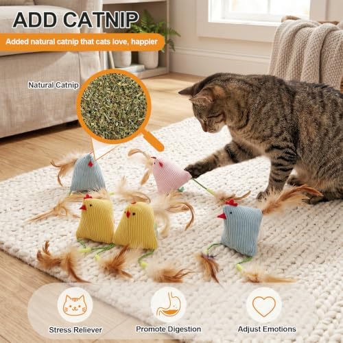 Corduroy Chick Cat Toys Catnip Feather Toys for Indoor Kittens