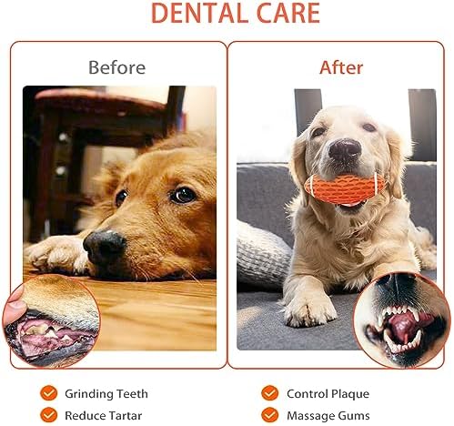 AUSCAT 2PCS Squeaky Dog Football Toy, Dog Chew Toy, Tough Rubber Dog Ball for Small Medium Dogs, Green and Orange, Small Size, 4.1''