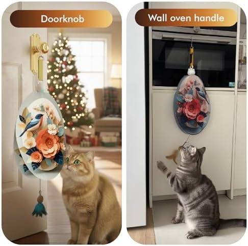 Interactive Cat Toys for Indoor Cats, Automatic Concealed Hide and Seek Hanging Feather Cat Toy, Rechargeable Motion-Activated Enrichment Toys for Bored Adult Cats (Bird & Flowers Pattern）