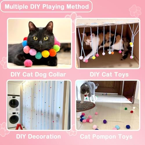 Cat Toy Pom Pom Balls, Soft Plush Balls for Interactive Play & Pet Training, Lightweight Polyester Toys for Indoor Cat(50-Pack 1.6-Inch)
