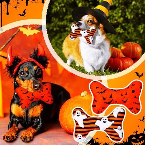 6 Pcs Halloween Dog Toys Bone Shaped Spooky Dog Chew Toys