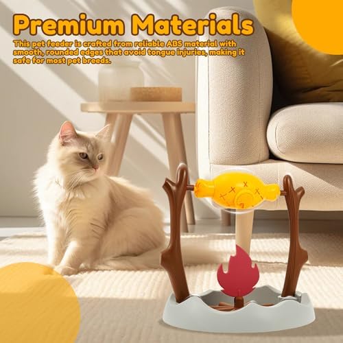 Cat Puzzle Toy - Cat Treat Dispensing Slow Feeder with 3 Dispensing Holes, Rotatable Roast and Flame Interactive Cat Treat Dispenser Toy, Enrichment Interactive Stimulation Toy for Indoor Kitty