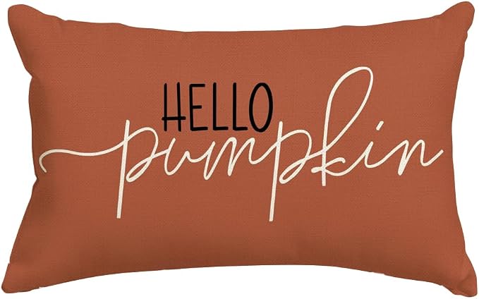 RABUSOFA Fall Pillow Covers 12x20 Inch,Rust Autumn Hello Pumpkin Pillows Decorative Throw Pillows,Lumbar Outdoor Thanksgiving Cushion Cover Farmhosue Fall Decor for Bedroom Couch Sofa