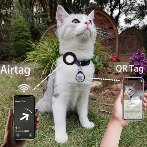 3 Pack/Airtag Cat Collar Breakaway, Reflective Kitten Collar with Apple Air Tag Holder and Bell for Girl Boy Cats, 0.4 Inches in Width and Lightweight+cat tag (3 Collars & AirTag Holder)