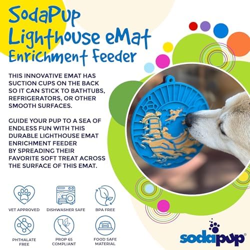 SodaPup Lighthouse eMat – Durable Enrichment Feeder with Suction Cups Made in USA from Non-Toxic, Pet-Safe, Food Safe Rubber for Mental Stimulation, Avoiding Overfeeding, Calming, & More