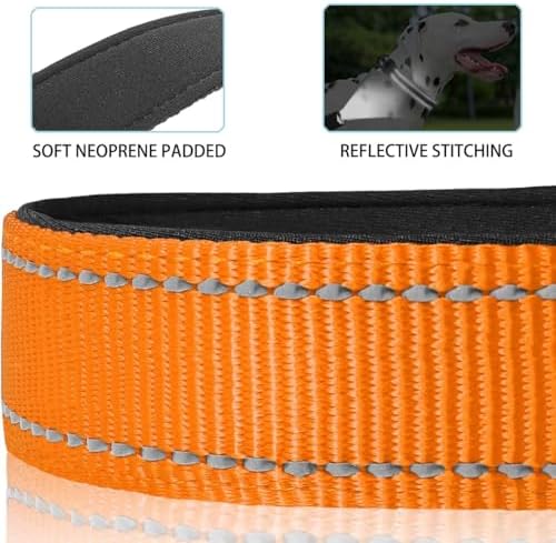 JSXD AirTag Dog Collar, Night Reflective Nylon Dog Collar for Small Medium Large Dogs,Lockable Quick Release Buckle,Padded Breathable Pet Collar with AirTag Holder (Orange, Medium)