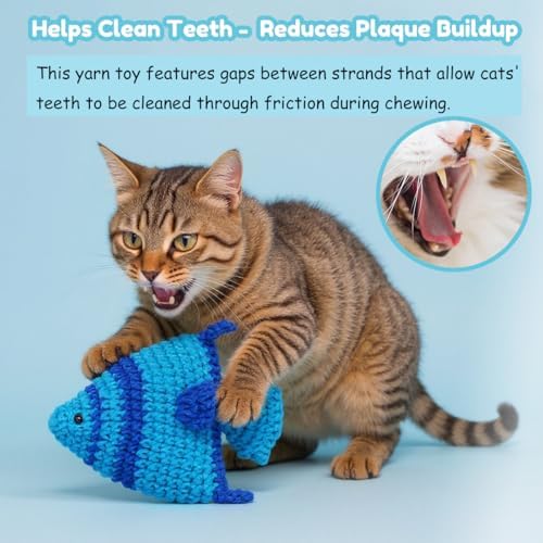 Catnip Fish Toy - Hand-Crocheted with Real Catnip & Bell, Interactive Kicker Toy for Cats Kitten, Soft & Safe for Biting