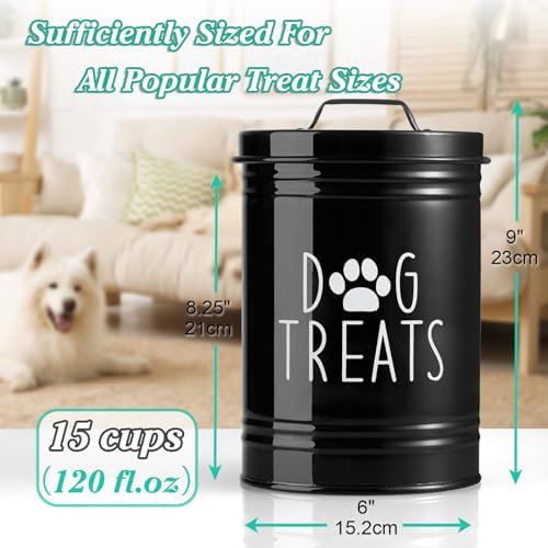OUTNILI Extra Large Dog Treat Container Airtight - 9" Tall X 6" Round Black Dog Treat Jar for Kitchen Counter - Rustic Treat Storage Canister for Dogs, Cats, Small Animals