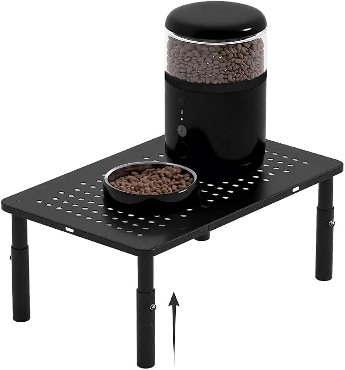 W‌SOWX Adjustable Automatic Cat Feeder Stand, Elevated Cat Food Stand,Black | Lifted Cat Food Table Station,Raises Feeder/Bowls by 4.1"/4.9"/5.7",Relieves Spine and Joints Noticeably on Pets-Sturdy Metal