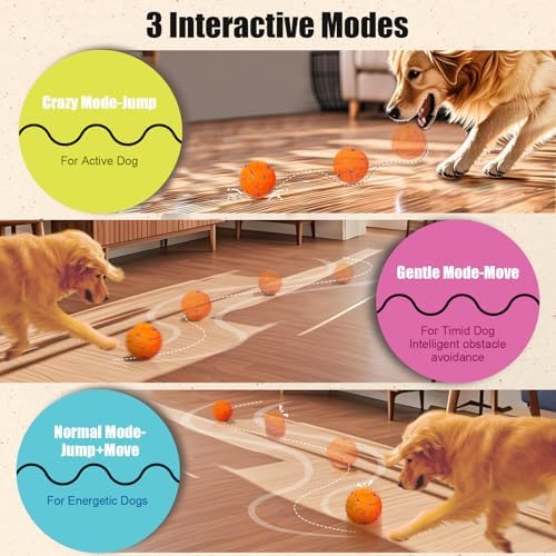 Interactive Dog Ball Toy, Smart Dog Toy for Medium and Large Dogs, Automatic Moving Rotating & Bouncing Ball, Durable E-TPU Material, IP54 Waterproof, Motion-Activated Dog Toy for Active Dogs