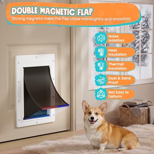 Plastic Dog Door for Door, Medium Doggy Door for Pets Up to 45 LB