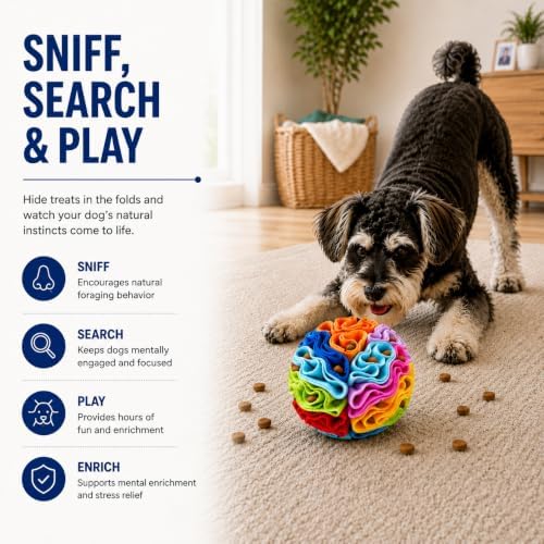 Snuffle Ball for Dogs, Interactive Dog Toy, Treat Puzzle Toy, Dog Enrichment Toy, Sniffing Ball, Nose Work Toy, Slow Feeder for Mental Stimulation, Reduces Boredom & Anxiety
