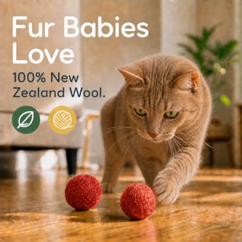 Wool Cat Toys - Felt Cat Toy Balls for Small Pet Fetch and Play - Eco Friendly Quiet Wool Ball Cat Toy for Cats and Kittens - Choose Your Colors 6PCS (Red)