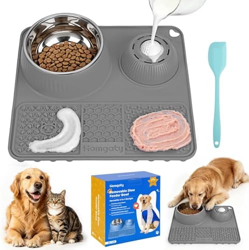 3-in-1 Dog Lick Bowl with Rolling Ball & Slow Feeder Mat & Basic Dog Food Bowl 50oz Stainless Steel, Anti-Slip Pet Licking Toy for Liquid Treats, Bone Broth Yogurt Anxiety Relief for Dog Cat