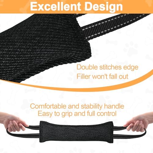 Dog Tug Toy Dog Bite Pillow Pull Toy with 2 Strong Handles Perfect for Tug of War, Puppy Interactive Play, Tear Resistant Bite Training Toys for Small Medium Large Dogs (Dark Black-Line)