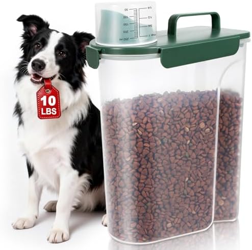 TBMax 10 Lbs Cat Dog Food Storage Container, 2026 Upgraded Large Pouring Container for Pet Food Storage, Bird Seed Dispenser, Portable Travel Kibble Holder -Dark Green
