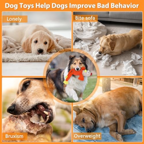 Drmstow Squeaky Large Dog Toys with Crinkle Paper, Interactive Puppy Toys, Tough Dog Pull Toy, Tug of War Dog Chew Toys for Small, Medium, Large Dogs