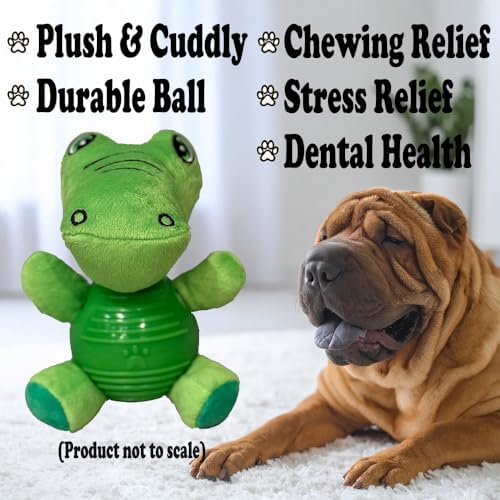 Green Frog Plush Chew Toy for Dogs, Soft Plush Dog Toy with Durable Ball for Small, Medium, Large Dogs.