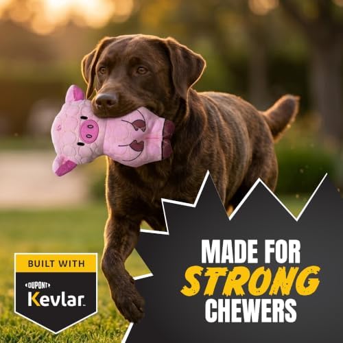 Bite Force -Durable & Strong Dog Toy Peppa Pig with Squeaker, Kevlar-Reinforced for Aggressive Chewers for Small Medium Large Dogs - Pink.