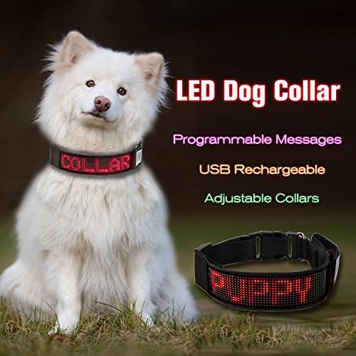 Leadleds Digital Collar Programmable LED Dog Collar, Flashing Light Up Rechargeable Pet Dog Safety Collar Glow in The Dark Light-up Neck Loop (Red Led)