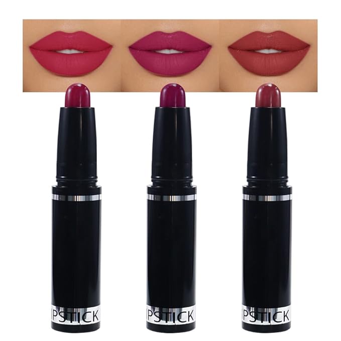 3 Pcs Matte Lipstick Crayon Pencil Set,Brown Purple Dark Red Light to Dark Velvet Lip Stick for Women's 24 Hour Long Lasting Waterproof Lip Liner,labiales mate 24 horas originales