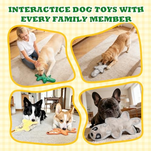 No Stuffing Dog Squeaky Toys, Tough Durable Plush Chew Toy for Boredom and Teething, Interactive Dog Toys for Small Medium Large Dogs to Keep Them Busy (3 PCS)
