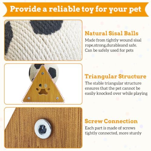 Fhiny Rabbit Scratch Toy, Natural Sisal Rabbit Scratching Ball Cute Sisal Rope Bunny Claw Scratcher Interactive Football Design Scratch Toy, Nail Scratching Post for Indoor Pets Kittens Ferrets