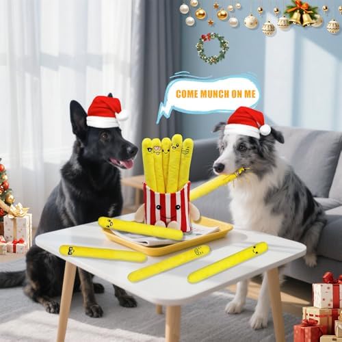 YZHDUXIU Dog Squeak Toys 5 Pack Christmas French Fry Plush Chew Small Dogs