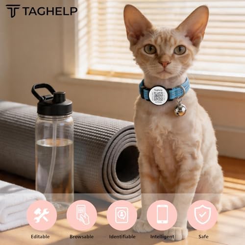 Kitten Collars with Bell & QR Code Name Tag - Breakaway Reflective Cat Collar with Personalized Smart ID Tag, Ultra-Durable & Adjustable Quick Release Design - Fits Most Cats (Blue)